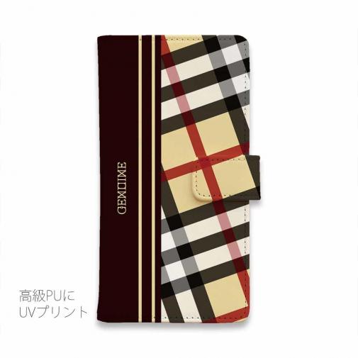 【Genuine】【手帳型】チェック柄　ベージュ＆ブラウン