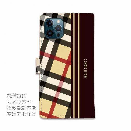 【Genuine】【手帳型】チェック柄　ベージュ＆ブラウン