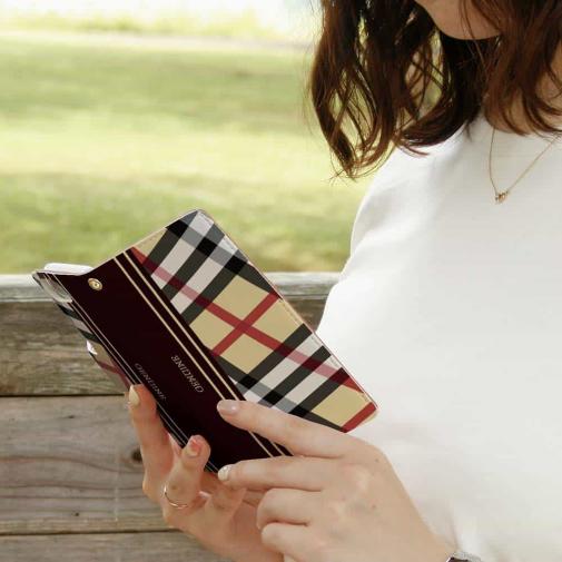 【Genuine】【手帳型】チェック柄　ベージュ＆ブラウン