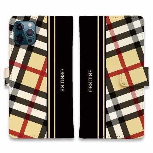 【Genuine】【手帳型】チェック柄 ベージュ&ブラック