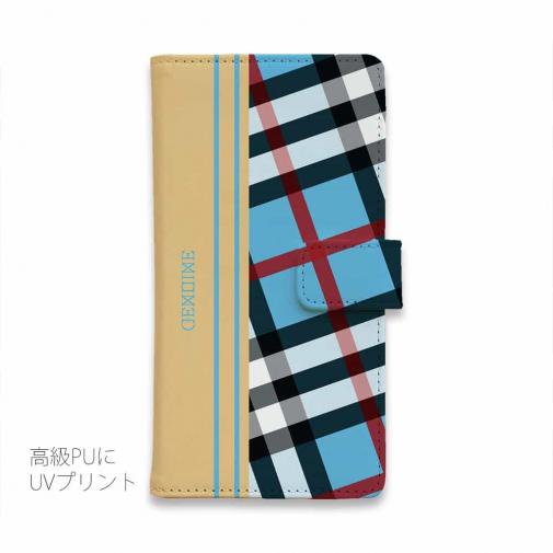 【Genuine】【手帳型】チェック柄　ブルー＆クリーム