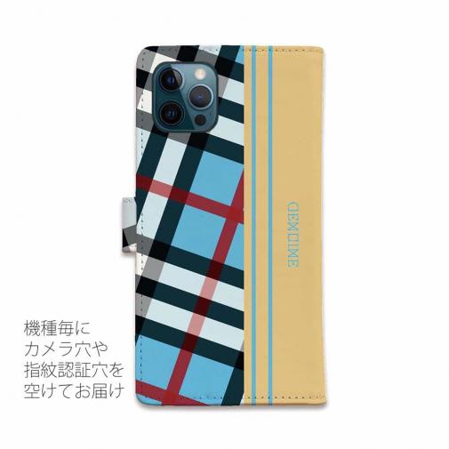 【Genuine】【手帳型】チェック柄　ブルー＆クリーム