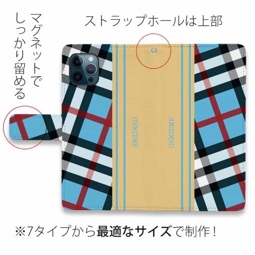 【Genuine】【手帳型】チェック柄　ブルー＆クリーム