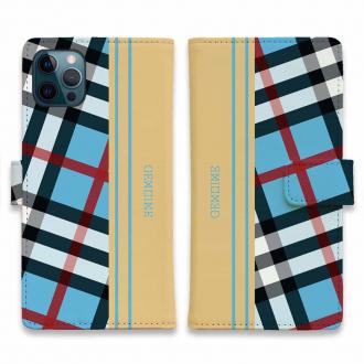 【Genuine】【手帳型】チェック柄　ブルー＆クリーム