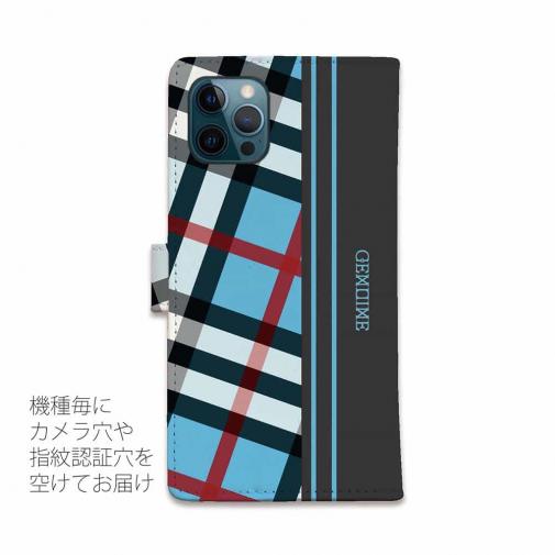 【Genuine】【手帳型】チェック柄　ブルー＆グレー
