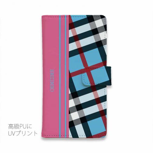 【Genuine】【手帳型】チェック柄　ブルー＆ピンク