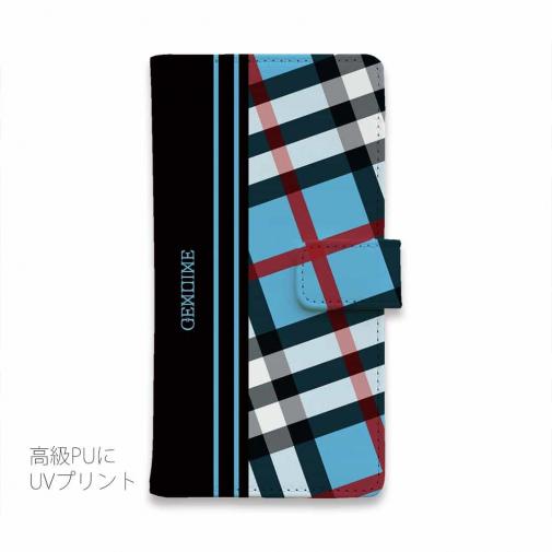 【Genuine】【手帳型】チェック柄　ブルー＆ブラック