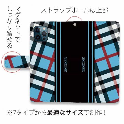 【Genuine】【手帳型】チェック柄　ブルー＆ブラック