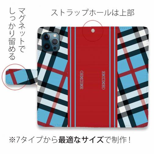 【Genuine】【手帳型】チェック柄　ブルー＆レッド