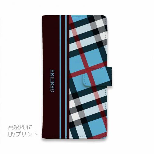 【Genuine】【手帳型】チェック柄　ブルー＆ブラウン