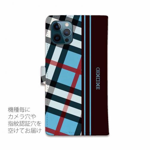 【Genuine】【手帳型】チェック柄　ブルー＆ブラウン