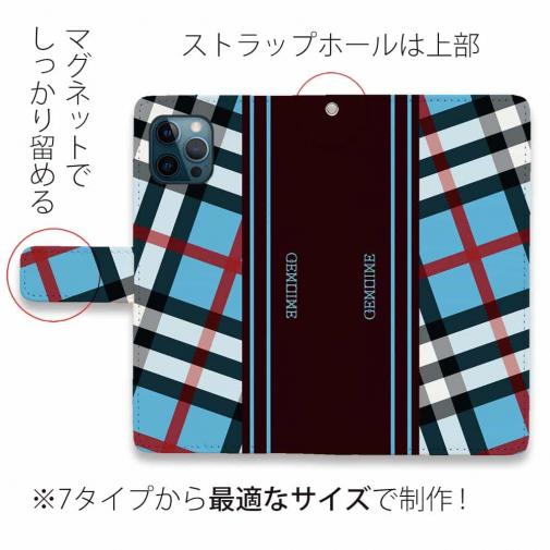 【Genuine】【手帳型】チェック柄　ブルー＆ブラウン