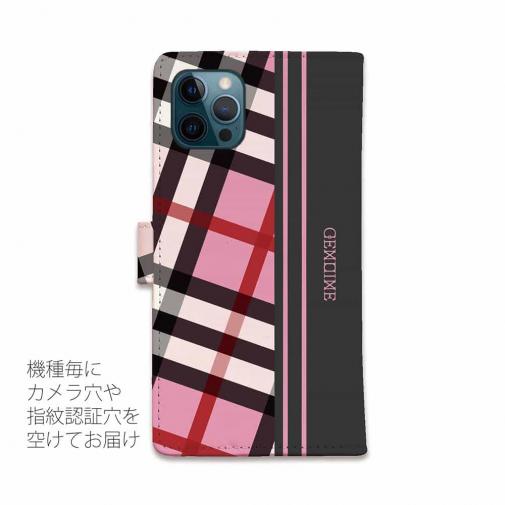 【Genuine】【手帳型】チェック柄　ピンク＆グレー