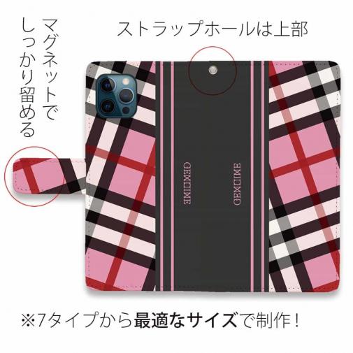 【Genuine】【手帳型】チェック柄　ピンク＆グレー