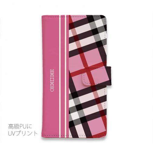 【Genuine】【手帳型】チェック柄　ピンク＆ピンク