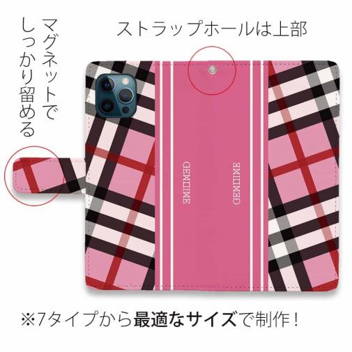 【Genuine】【手帳型】チェック柄　ピンク＆ピンク