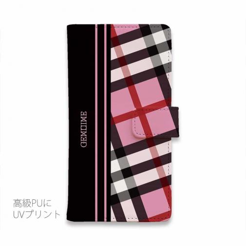 【Genuine】【手帳型】チェック柄　ピンク＆ブラック