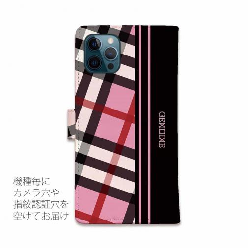 【Genuine】【手帳型】チェック柄　ピンク＆ブラック