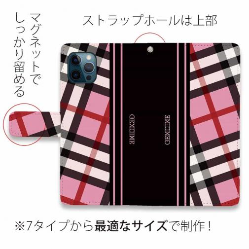 【Genuine】【手帳型】チェック柄　ピンク＆ブラック