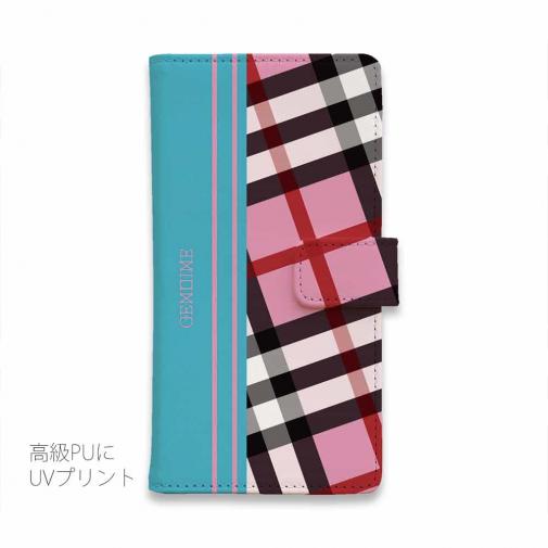 【Genuine】【手帳型】チェック柄　ピンク＆ブルー