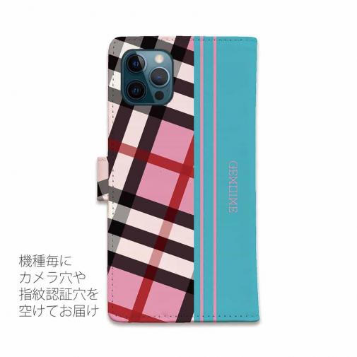 【Genuine】【手帳型】チェック柄　ピンク＆ブルー