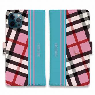 【Genuine】【手帳型】チェック柄　ピンク＆ブルー