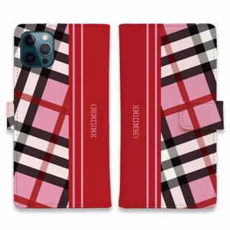 【Genuine】【手帳型】チェック柄　ピンク＆レッド