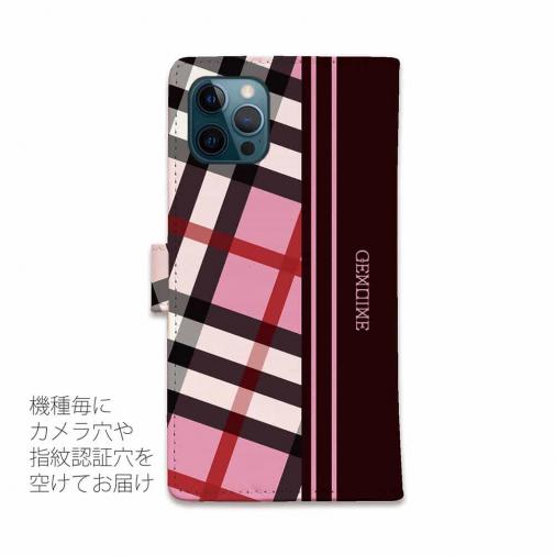 【Genuine】【手帳型】チェック柄　ピンク＆ブラウン