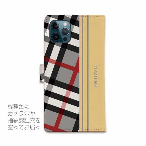 【Genuine】【手帳型】チェック柄　グレー＆クリーム