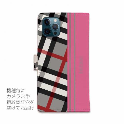 【Genuine】【手帳型】チェック柄　グレー＆ピンク