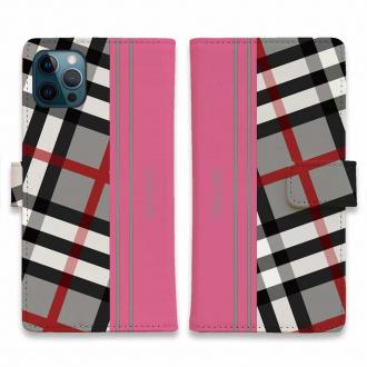 【Genuine】【手帳型】チェック柄　グレー＆ピンク