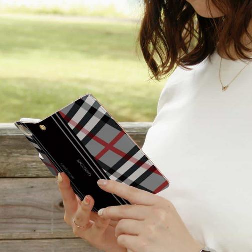 【Genuine】【手帳型】チェック柄　グレー＆ブラック