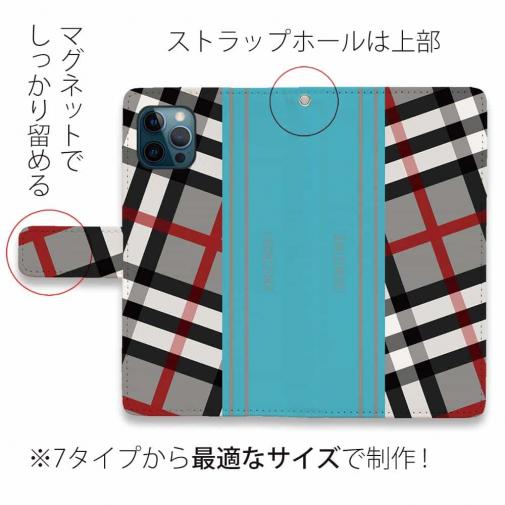 【Genuine】【手帳型】チェック柄　グレー＆ブルー