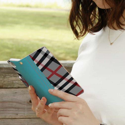 【Genuine】【手帳型】チェック柄　グレー＆ブルー