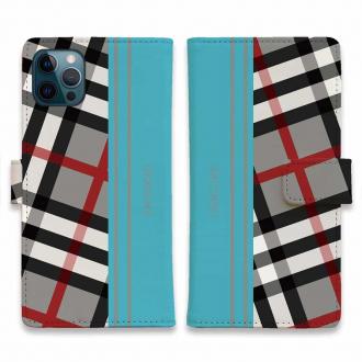 【Genuine】【手帳型】チェック柄　グレー＆ブルー