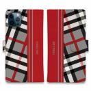 【Genuine】【手帳型】チェック柄　グレー＆レッド