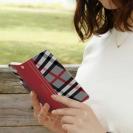 【Genuine】【手帳型】チェック柄　グレー＆レッド