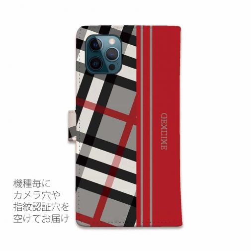 【Genuine】【手帳型】チェック柄　グレー＆レッド