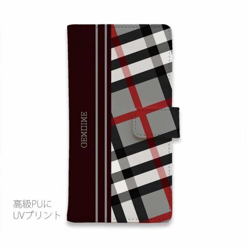 【Genuine】【手帳型】チェック柄　グレー＆ブラウン