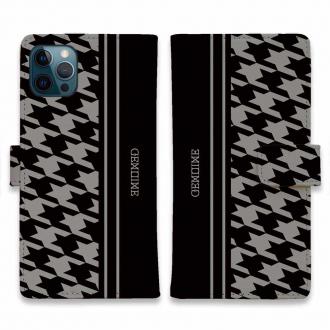 【Genuine】【手帳型】千鳥柄　ブラック＆グレー