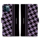 【Genuine】【手帳型】千鳥柄　ブラック＆パープル