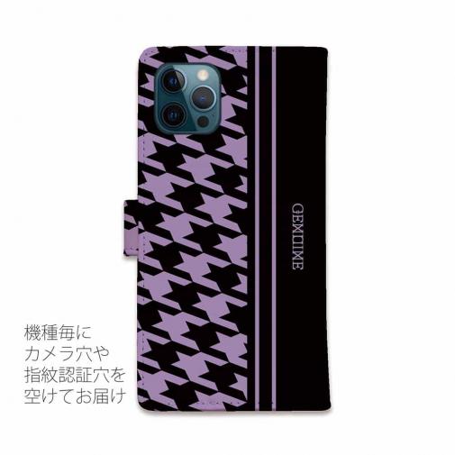 【Genuine】【手帳型】千鳥柄　ブラック＆パープル