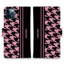 【Genuine】【手帳型】千鳥柄　ブラック＆ピンク