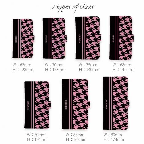 【Genuine】【手帳型】千鳥柄　ブラック＆ピンク