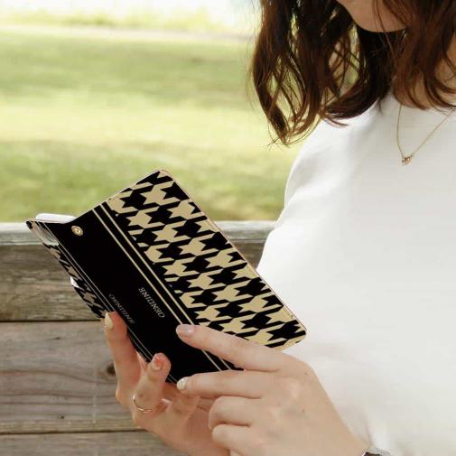 【Genuine】【手帳型】千鳥柄　ブラック＆ベージュ