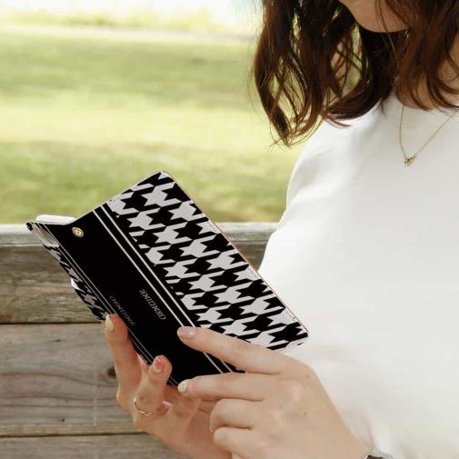 【Genuine】【手帳型】千鳥柄　ブラック＆ホワイト