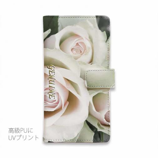 【Genuine】【手帳型】バラ（薔薇）　ホワイト