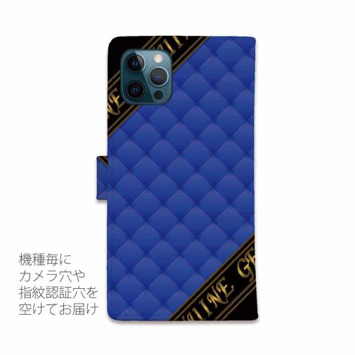 【Genuine】【手帳型】マトラッセ柄　ダイアゴナル　チェック　ブルー