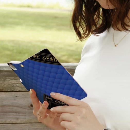 【Genuine】【手帳型】マトラッセ柄　ダイアゴナル　チェック　ブルー