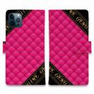 【Genuine】【手帳型】マトラッセ柄　ダイアゴナル　チェック　ピンク